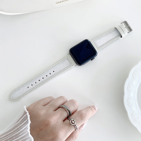 Apple Watch チェーンバンド シルバー レザーホワイト 42mm - 腕時計