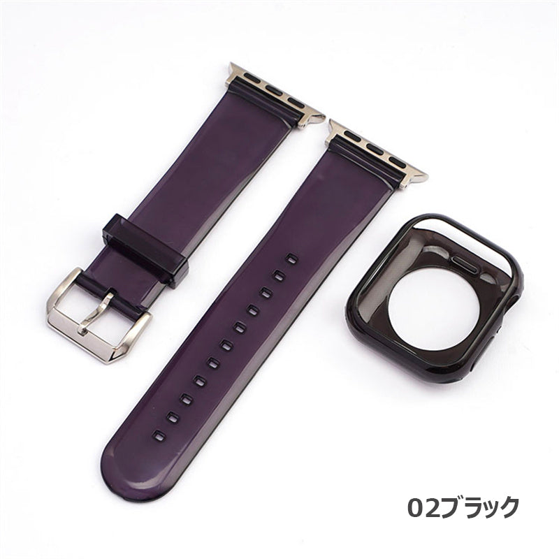 【セット_12色】 透明 ゼリー カラー ケース + バンドセット Applewatch専用
