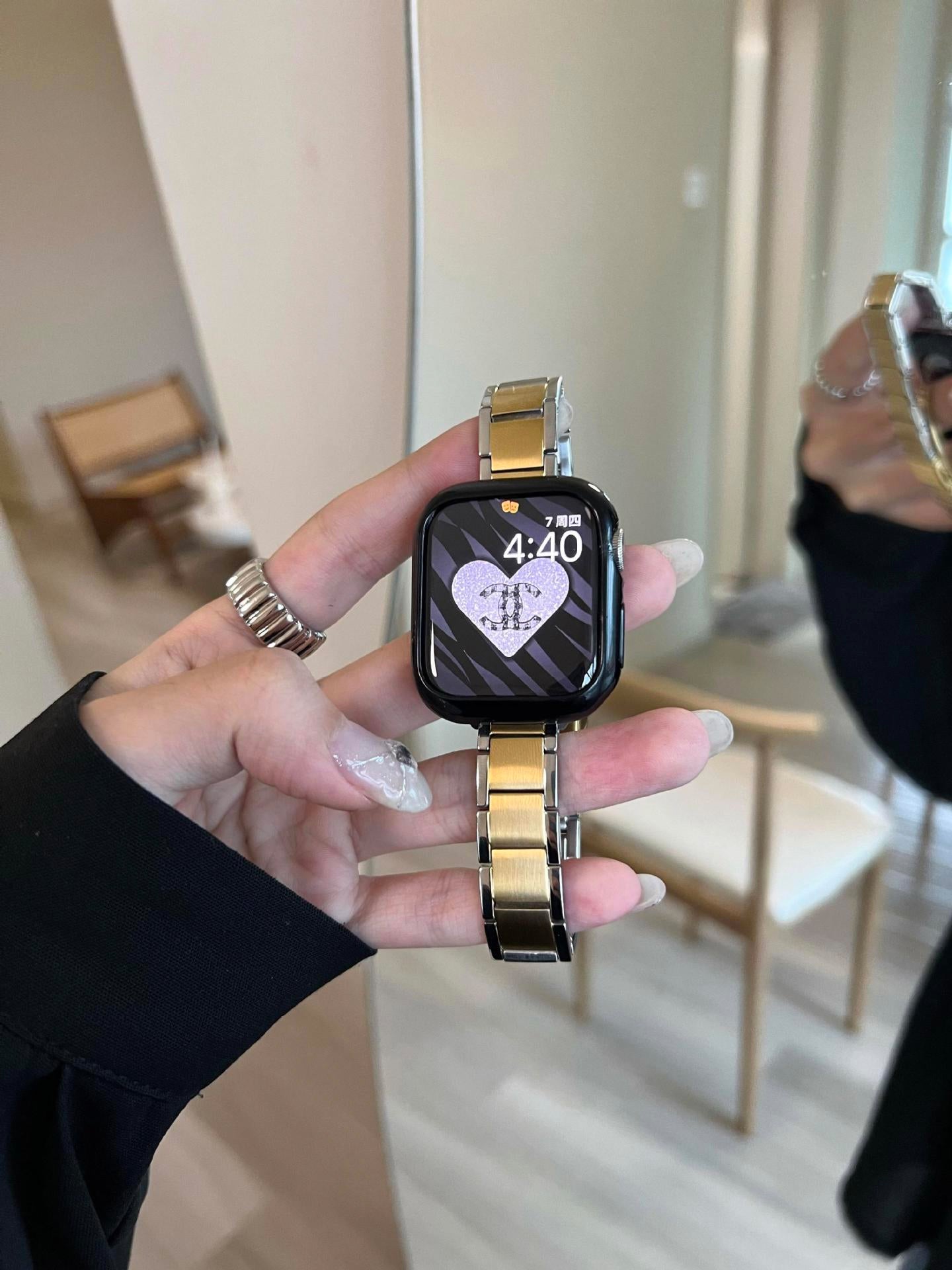 Apple Watchステンレスベルト (ブラック)フレーム付 男 女