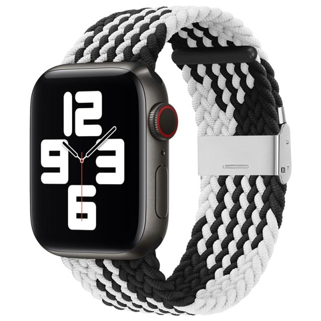 Apple Watch 調整可能 ブレイデッドソロループ （Z-ブラック＆ホワイト 