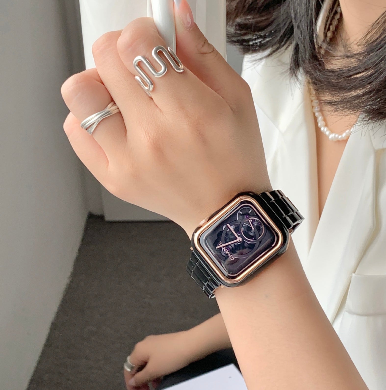 Apple Watch☆ローズゴールドブラック カスタムバンド ケース セット